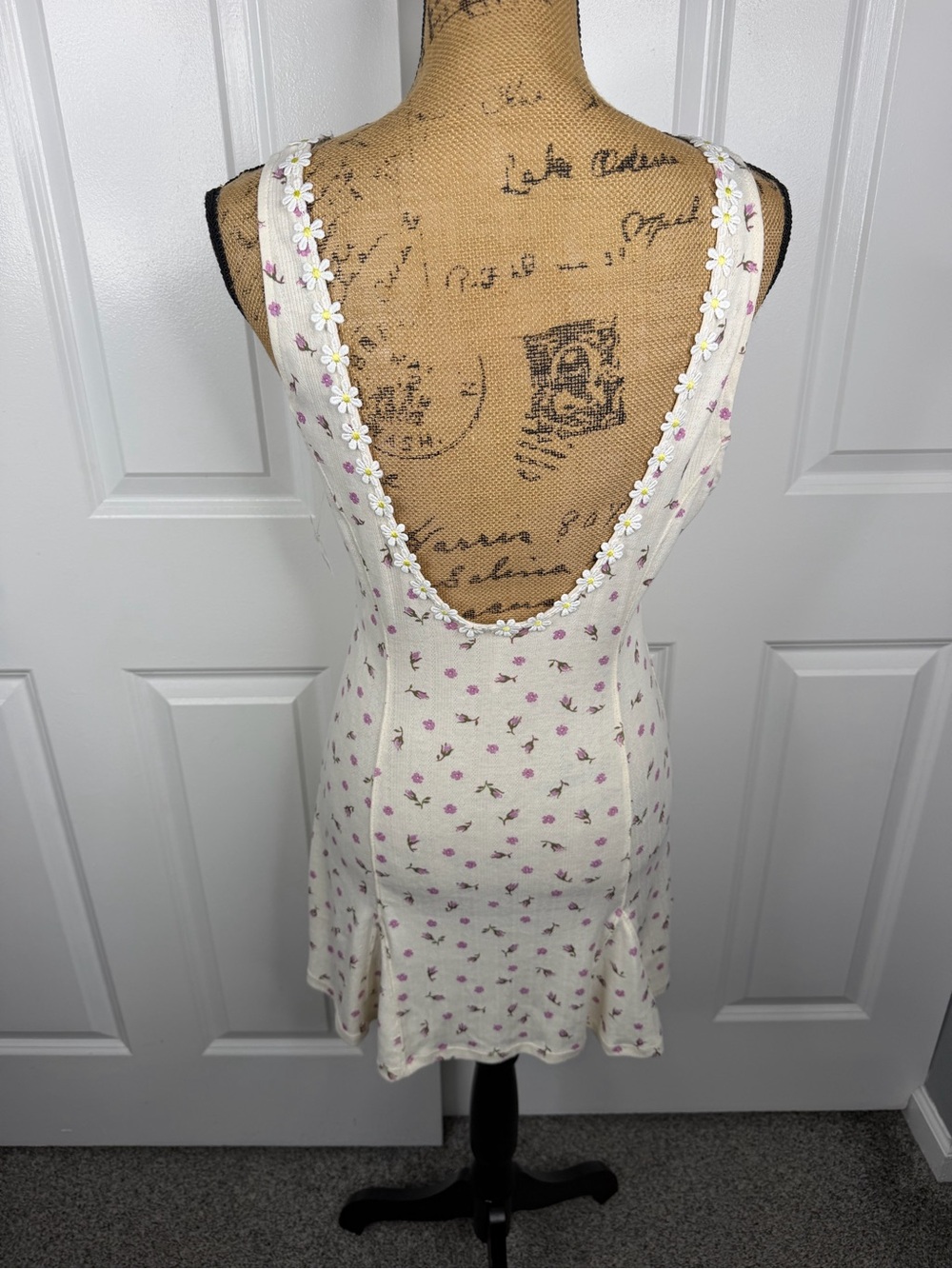 Free People Size S Ivory Floral Daisy Trim Mini Dress NWT - Picture 8 of 13